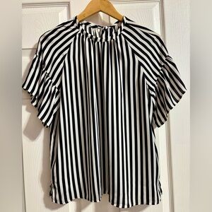 LOFT Black and White Striped Blouse
